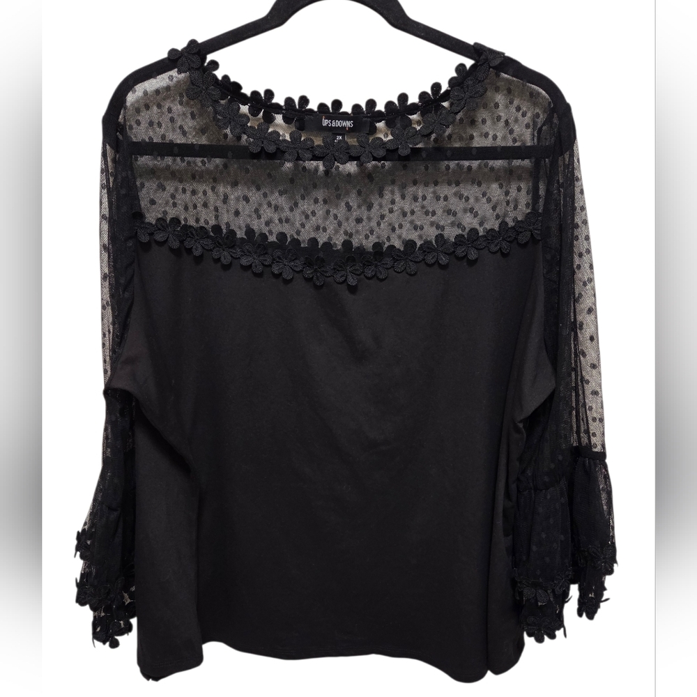 Black Top With Sheer Swiss Dot Sleeves